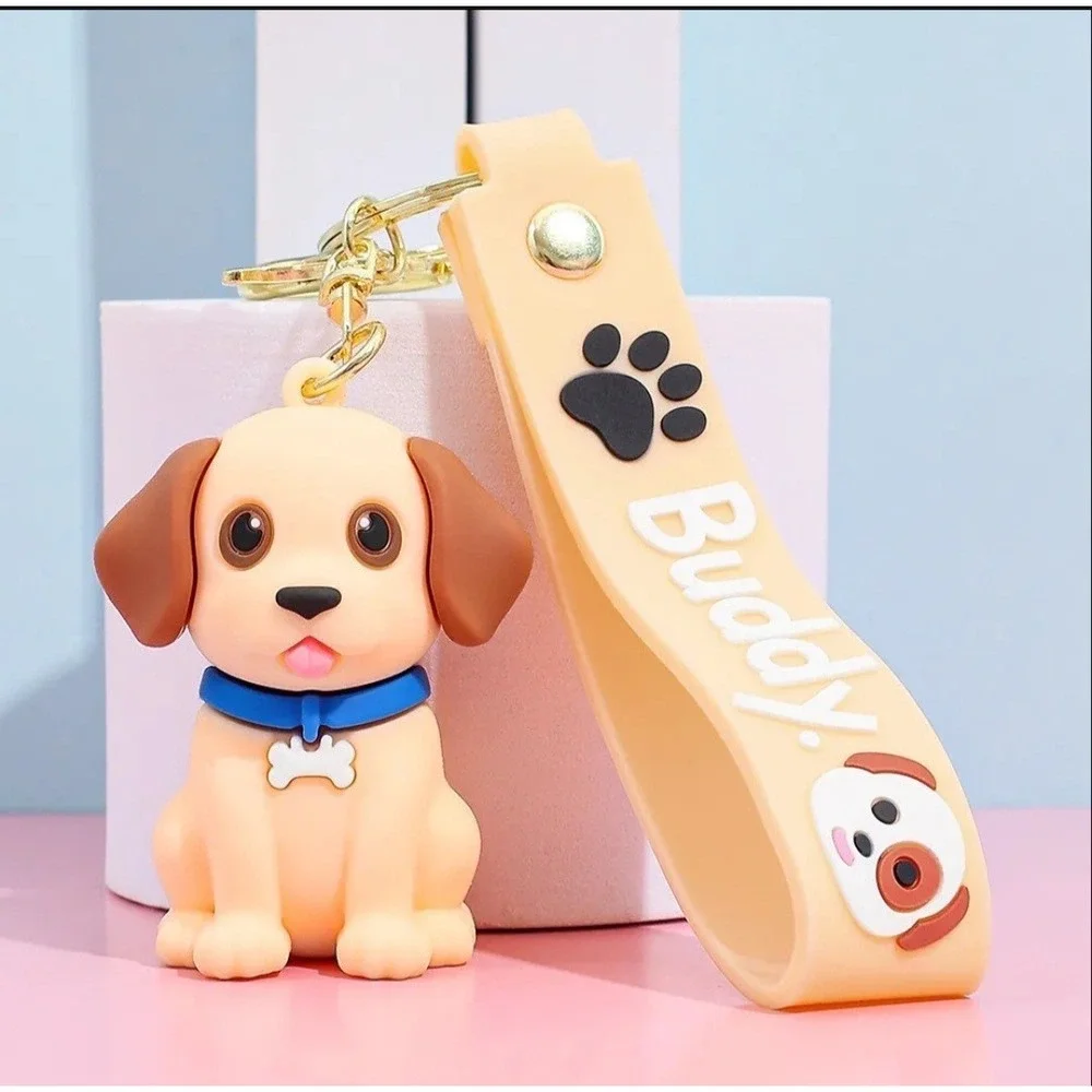 Beagle Cartoon Dog Beige With Brown Ears PVC Keychain Backpack Clip Keyring